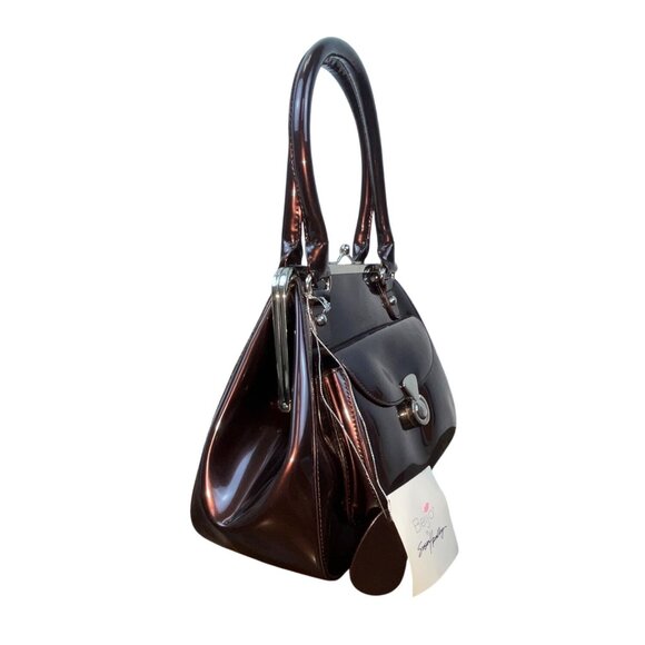 Beijo Brown Leather With Matching Coin Purse Set Twist Lock Women Handbag Size M - Picture 4 of 16